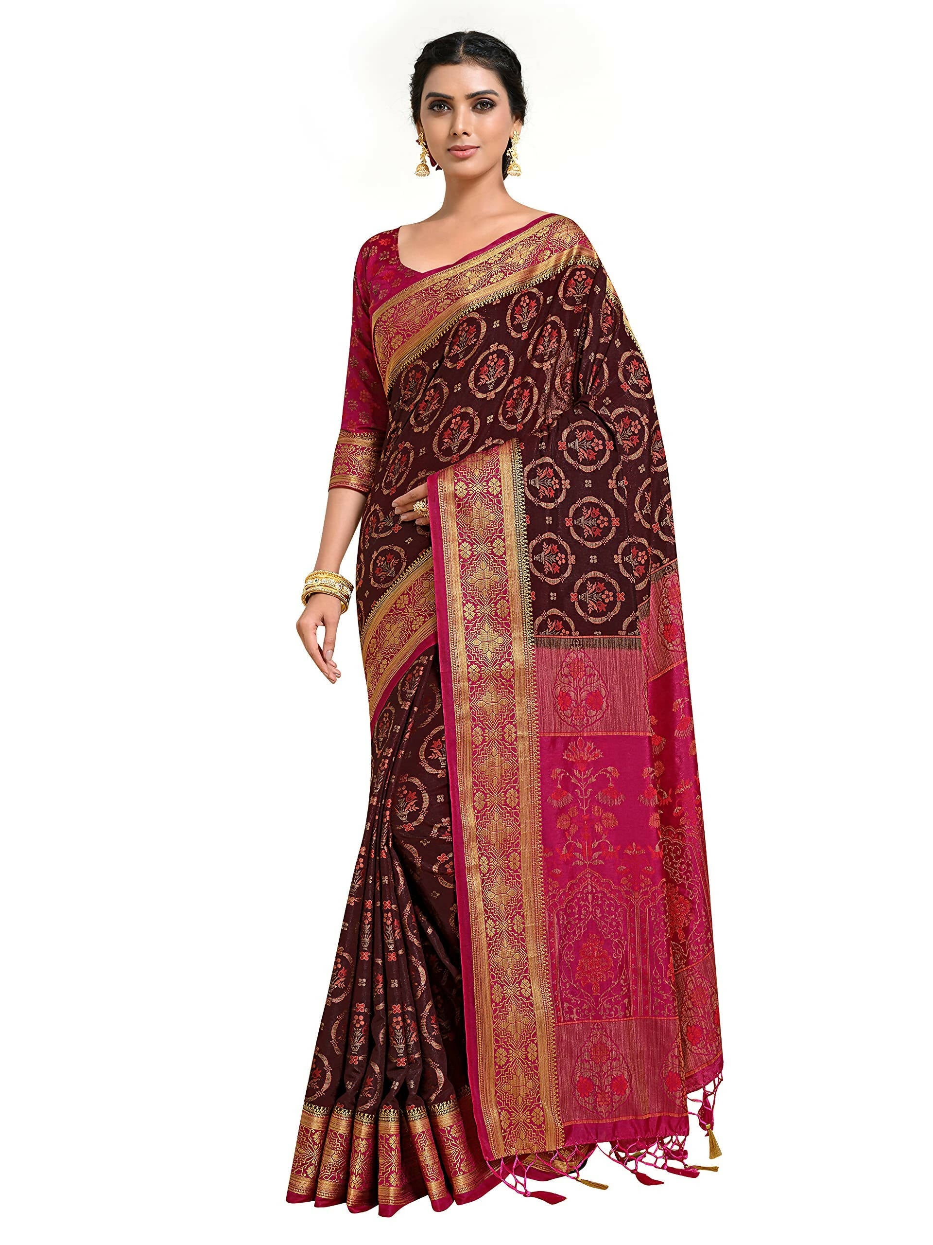 Mimosa Women's Kanjivaram Art Silk Burgundy Saree