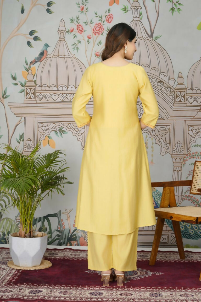 Ethnic Festive Wear Viscose Roman Silk Yellow Stitched Pant Pair - Rashmika
