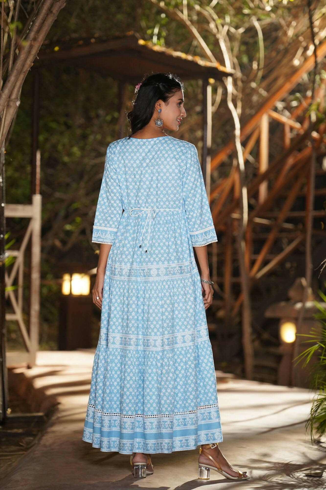 Juniper Women Blue Rayon Printed Tiered Dress