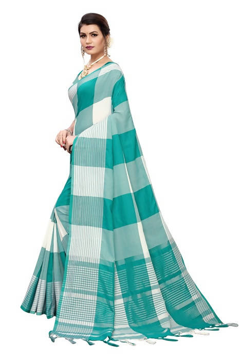 Vamika White Cotton Silk Weaving Saree (Gamma Checks White)