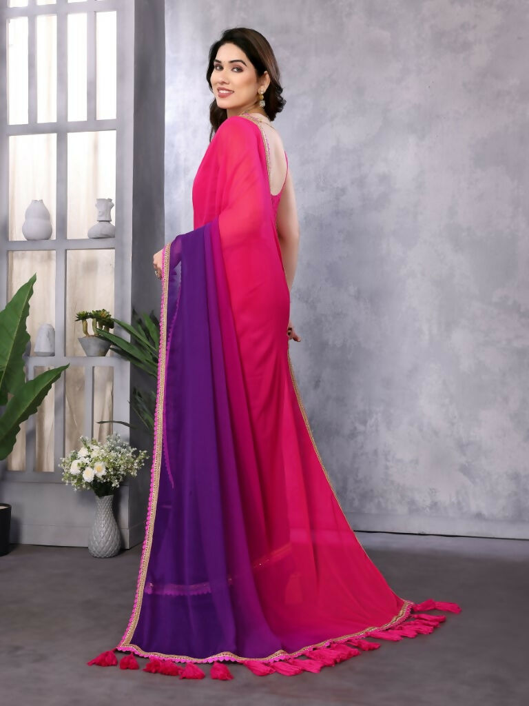 Designer Partywear Red & Blue Georgette Fancy Saree - Kanak