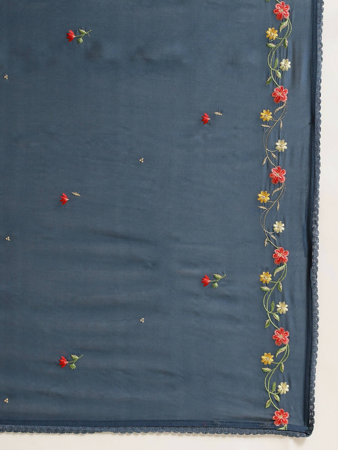 Blue Chinon Embroidered Straight Kurta with Trouser & Dupatta - Salimar