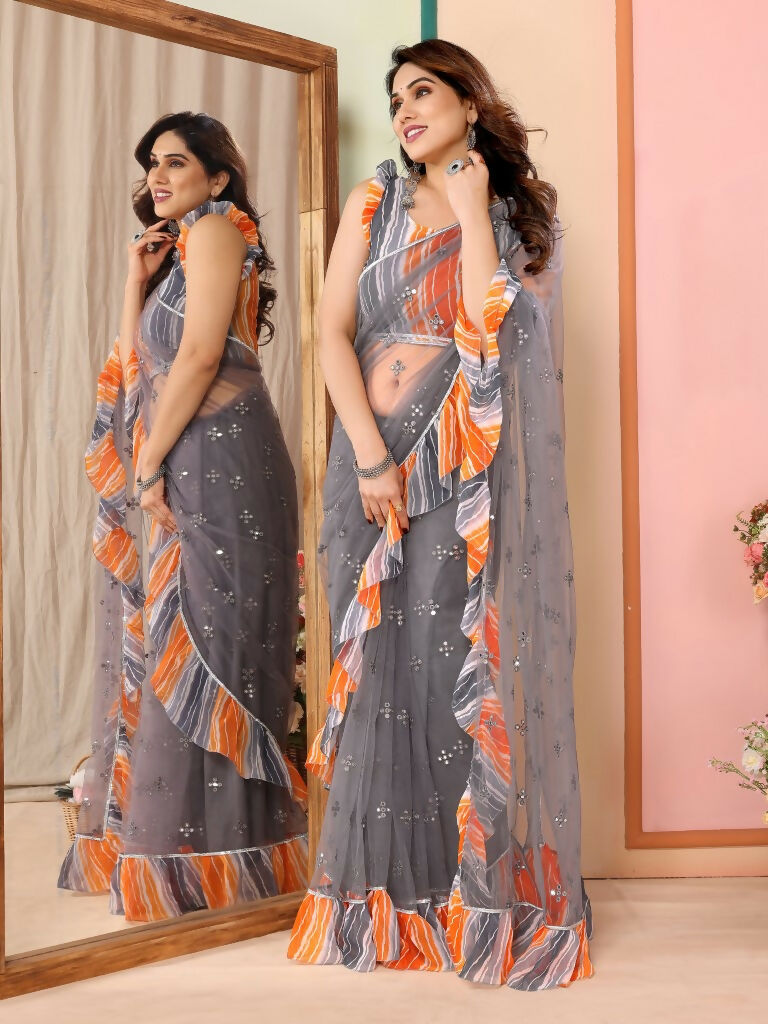 Partywear Designer Grey Net Fancy Saree - Dyuti