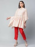 Ahalyaa Womens Off White Crepe Printed Kaftan Pant Set