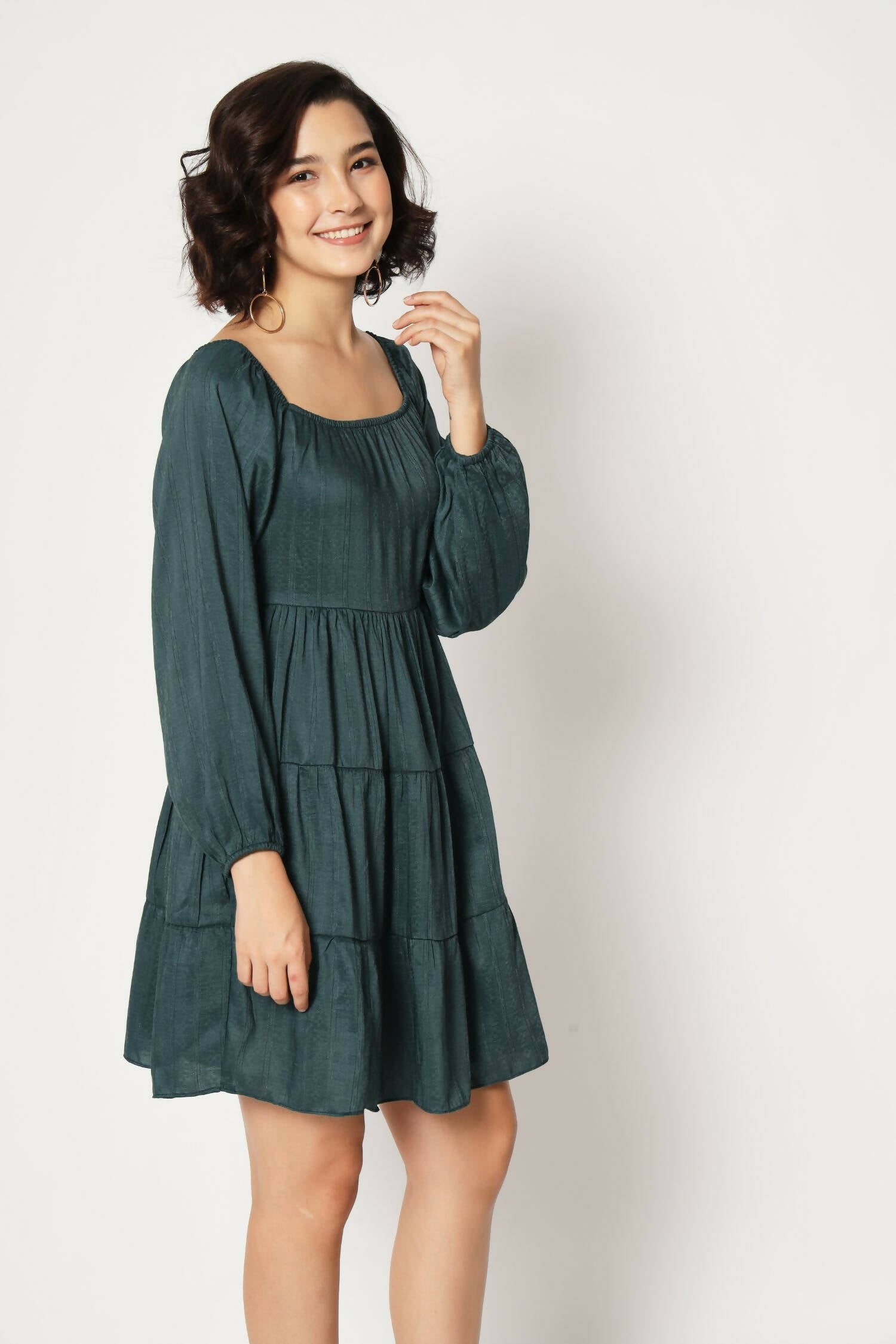 Teal Viscose Solid Design Flared Dress - Shivani