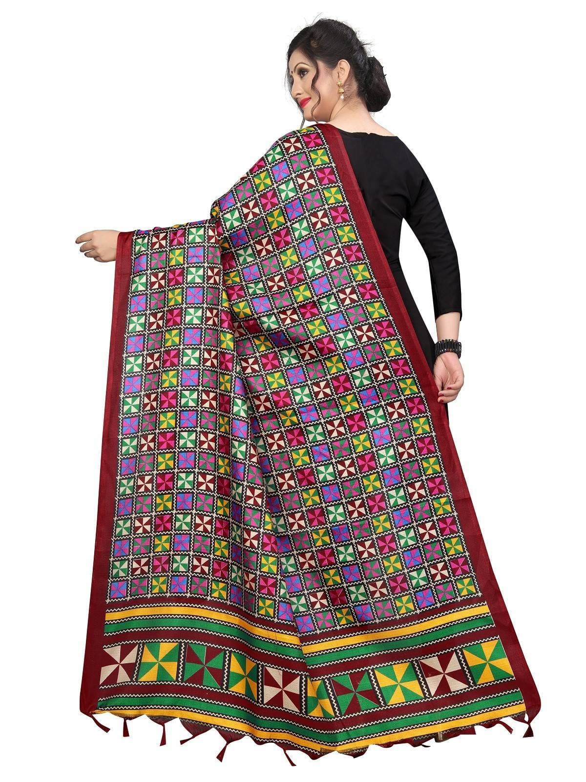 Vamika Colourful Red Printed Khadi Bhagalpuri Beautiful Dupatta