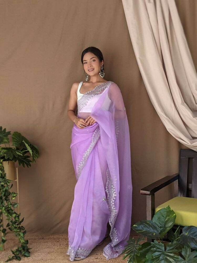 Vamsee Shirovastra Purple Organza Saree