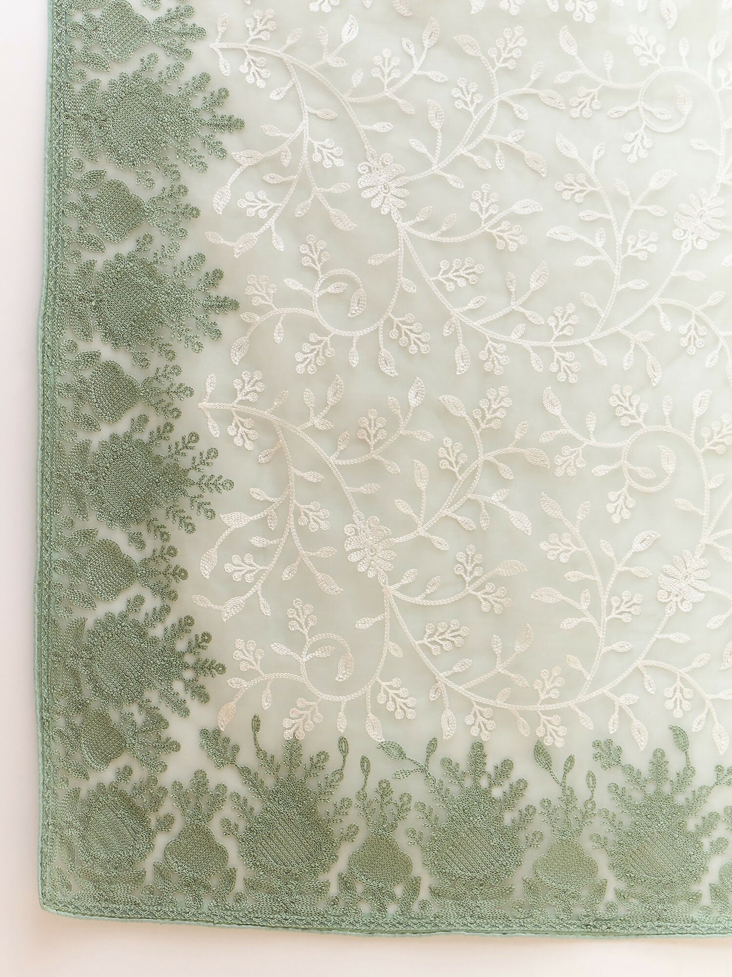 Green Organza Floral Embroidered Saree with Unstitched Blouse Piece - Roozal