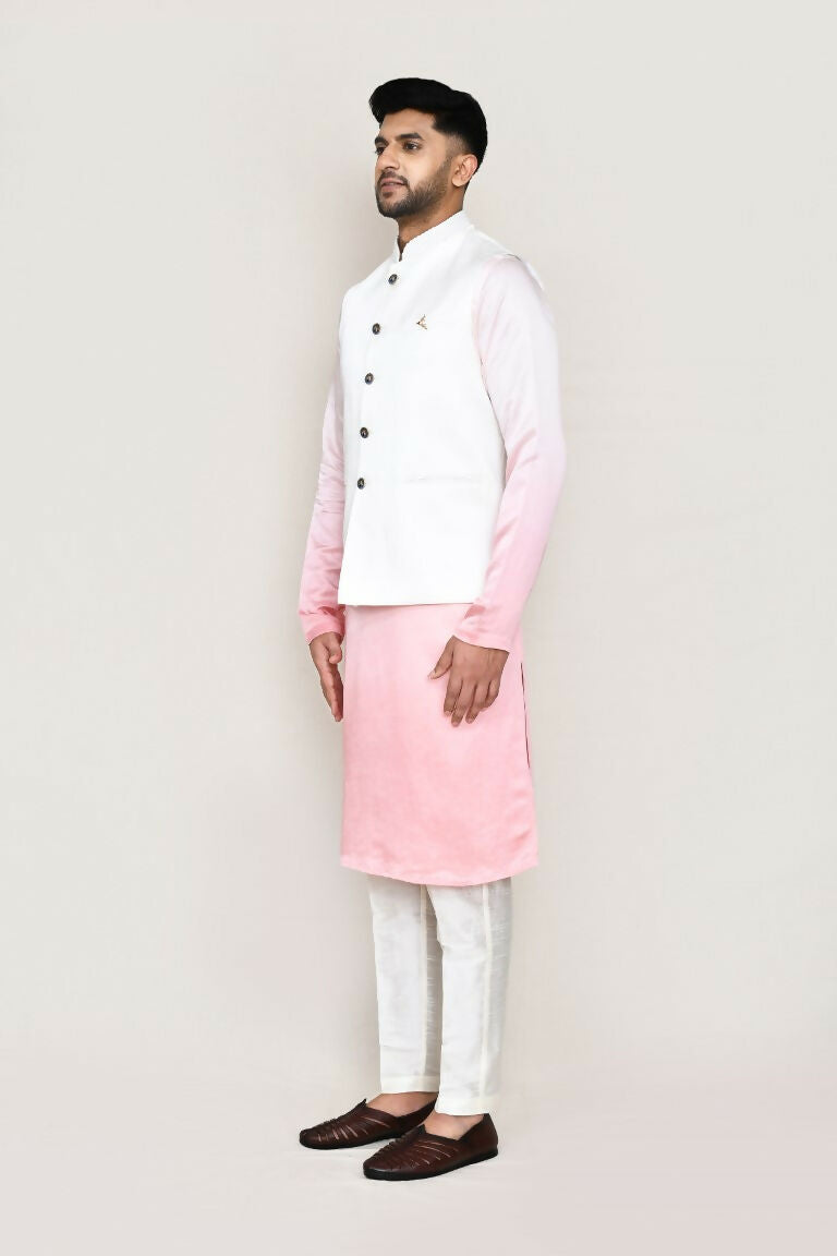 Joban Fashion White Colored Cotton Satin Work Men's Jacket
