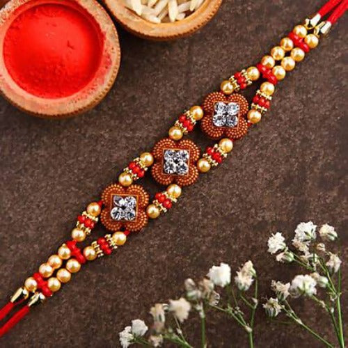 Ethnic American Diamond Rakhi and Fruit N Nut Chocolates Combo