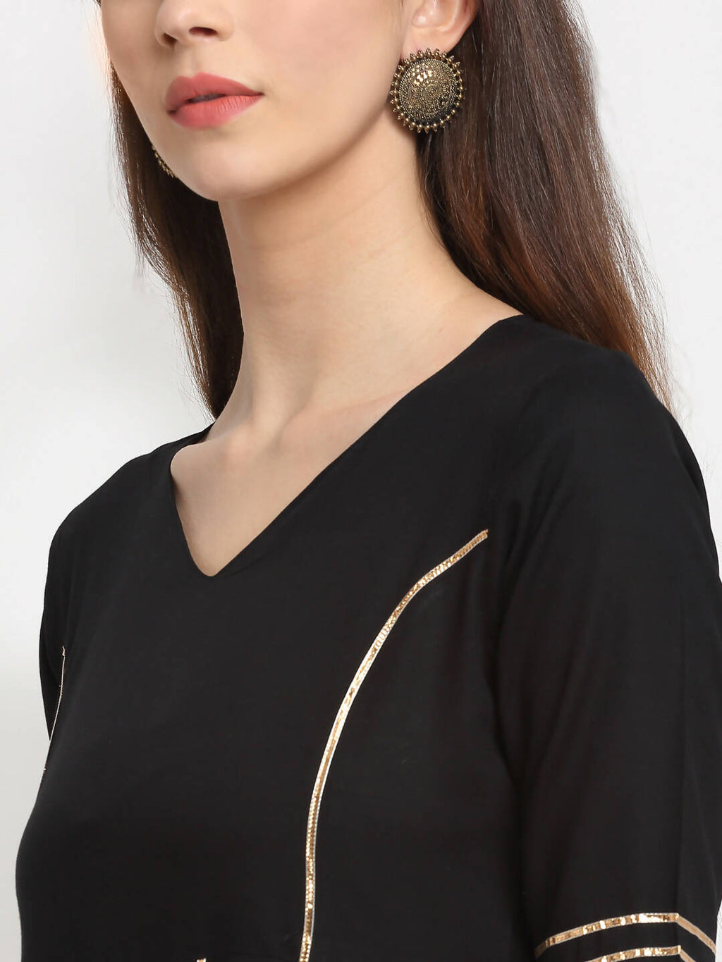Rudra Bazaar Black Anarkali Kurti & Pyjamas With Duppata