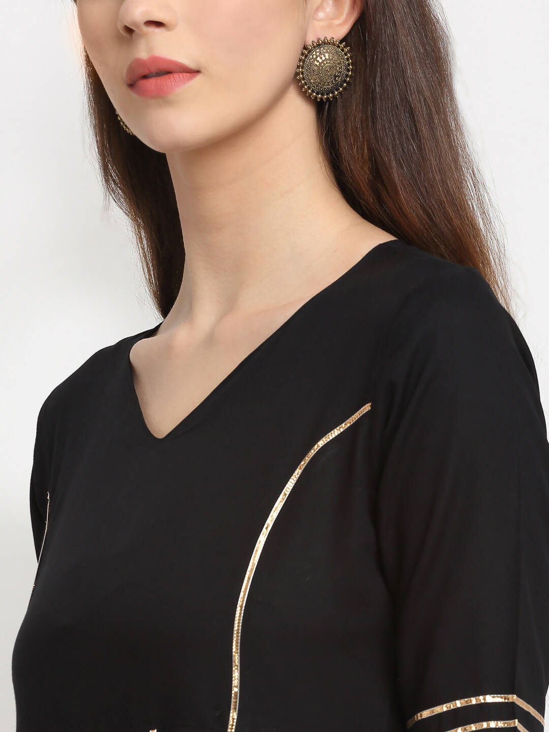 Rudra Bazaar Black Anarkali Kurti & Pyjamas With Duppata
