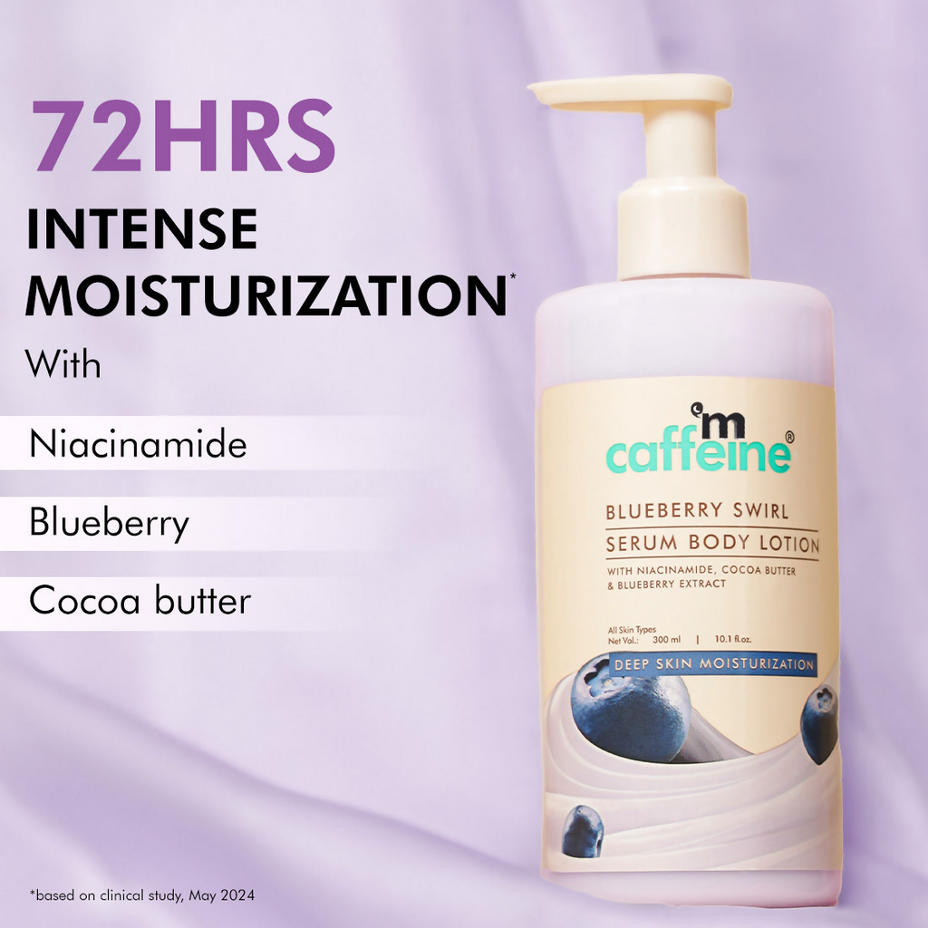 mCaffeine Blueberry Swirl Serum Body Lotion 72 hrs Deep Moisturization With Niacinamide