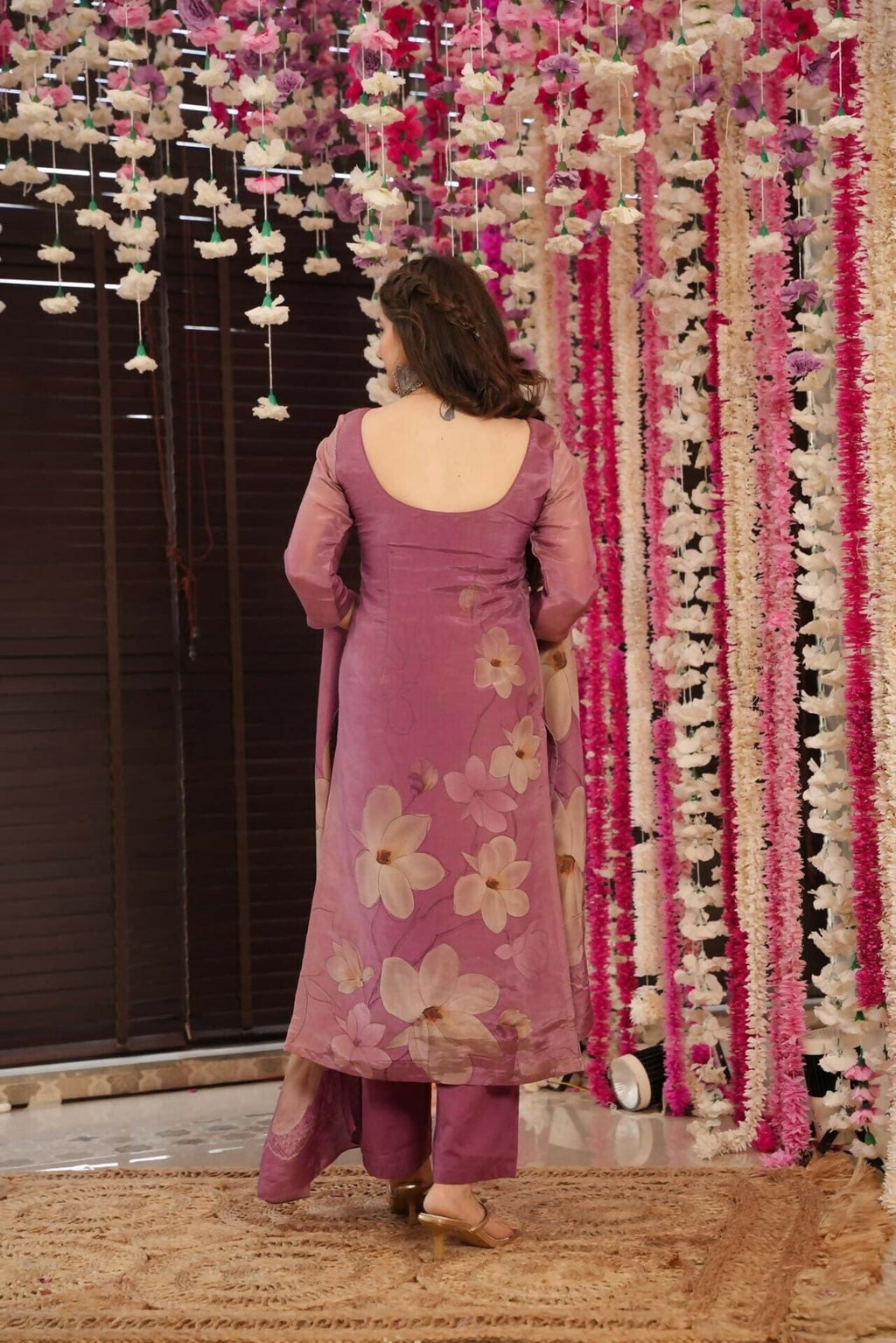 The52 Onion Gorgeous Floral Printed Zarna Silk Fabric Straight Kurta Pant with Dupatta Set