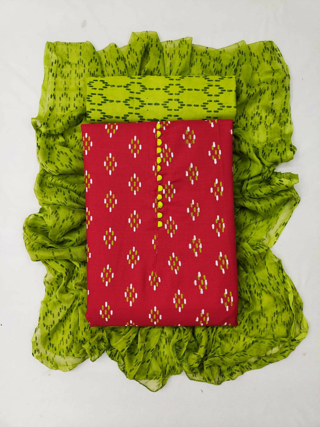 Red Cotton Printed Unstitched Dress Material - Amara