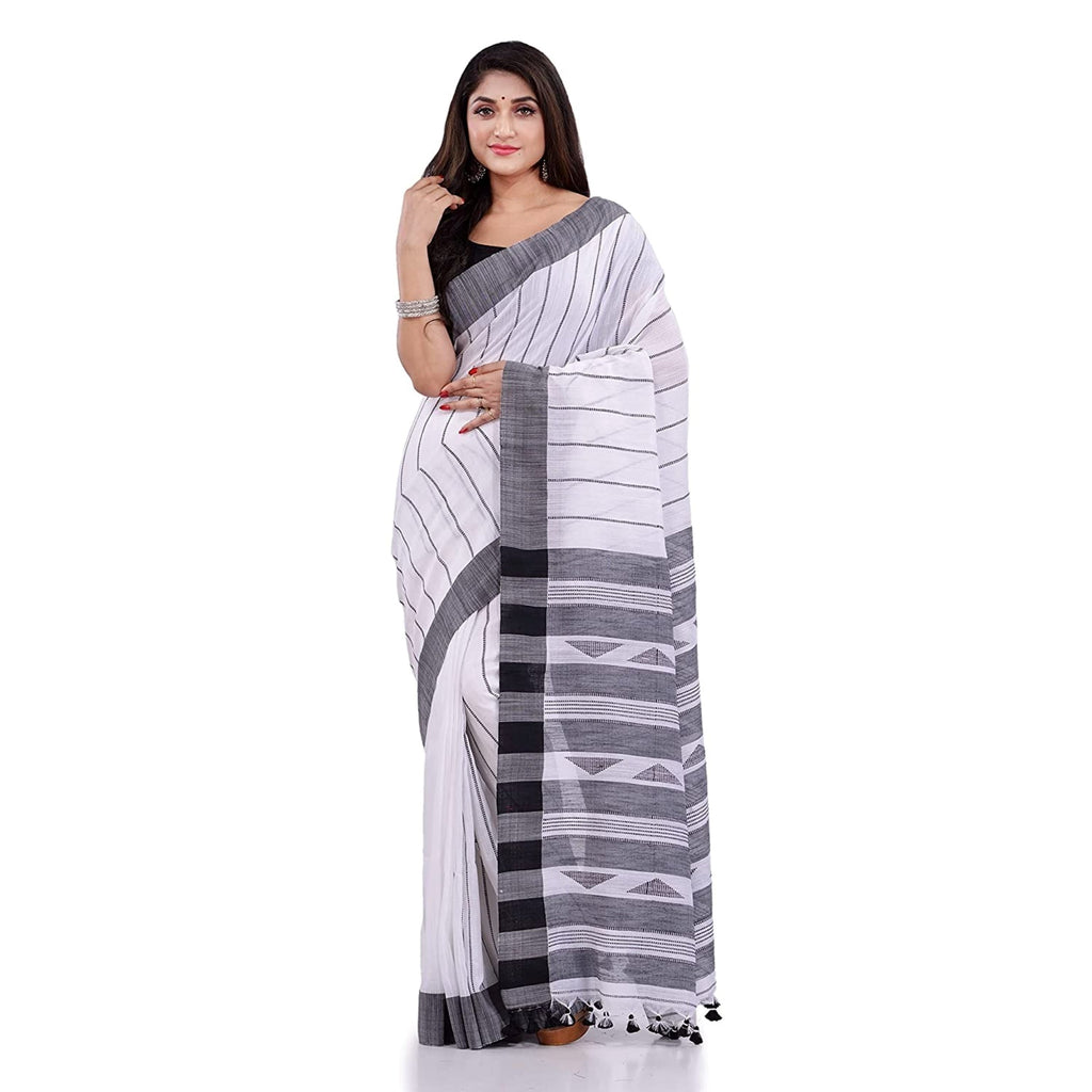 Piyari Fashion Handloom White Cotton Saree