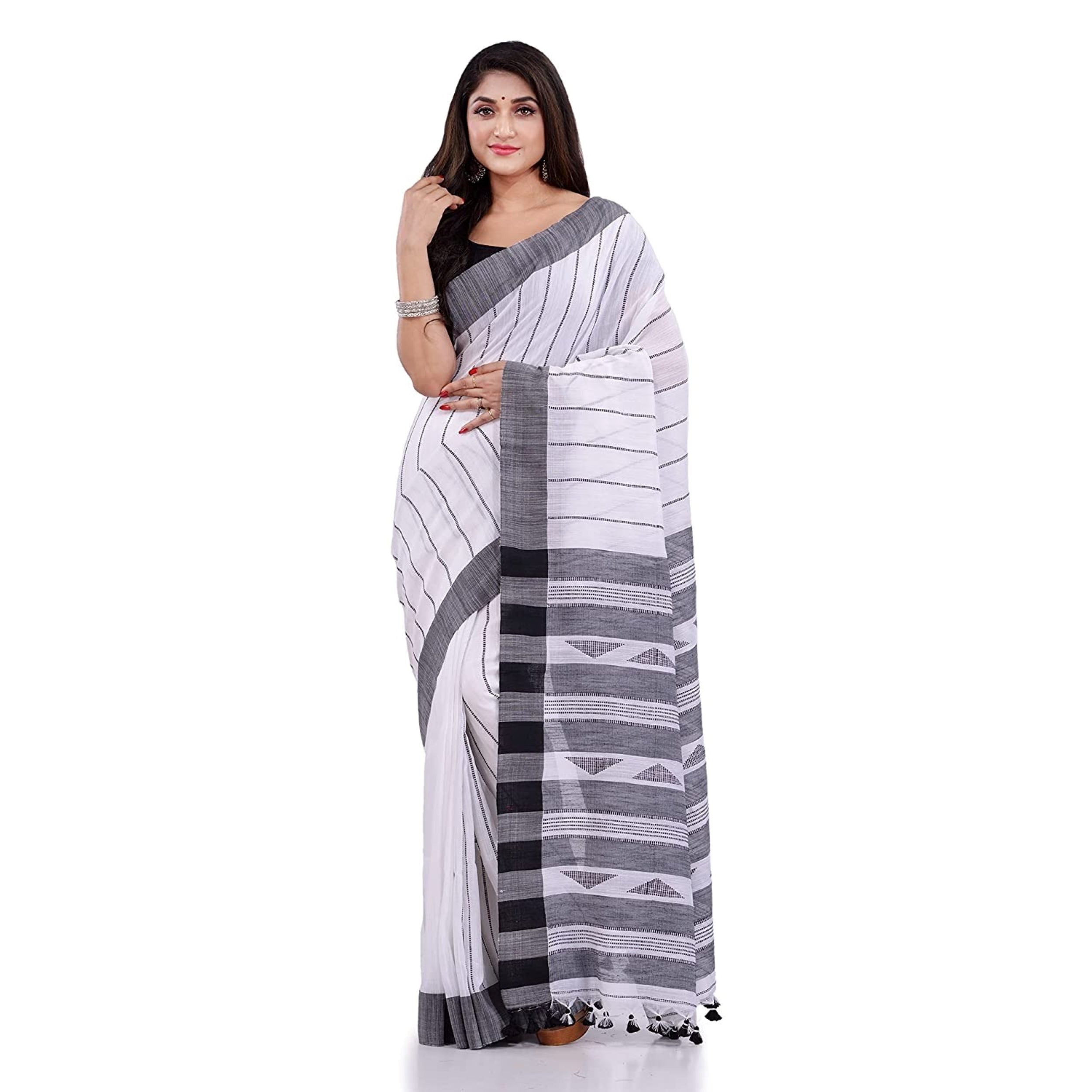 Piyari Fashion Handloom White Cotton Saree