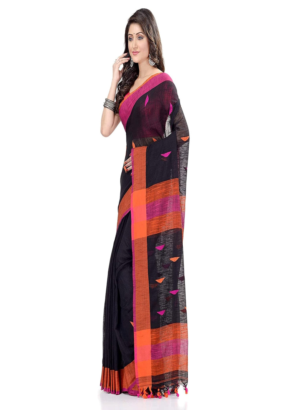 Piyari Fashion Handloom Black Cotton Saree
