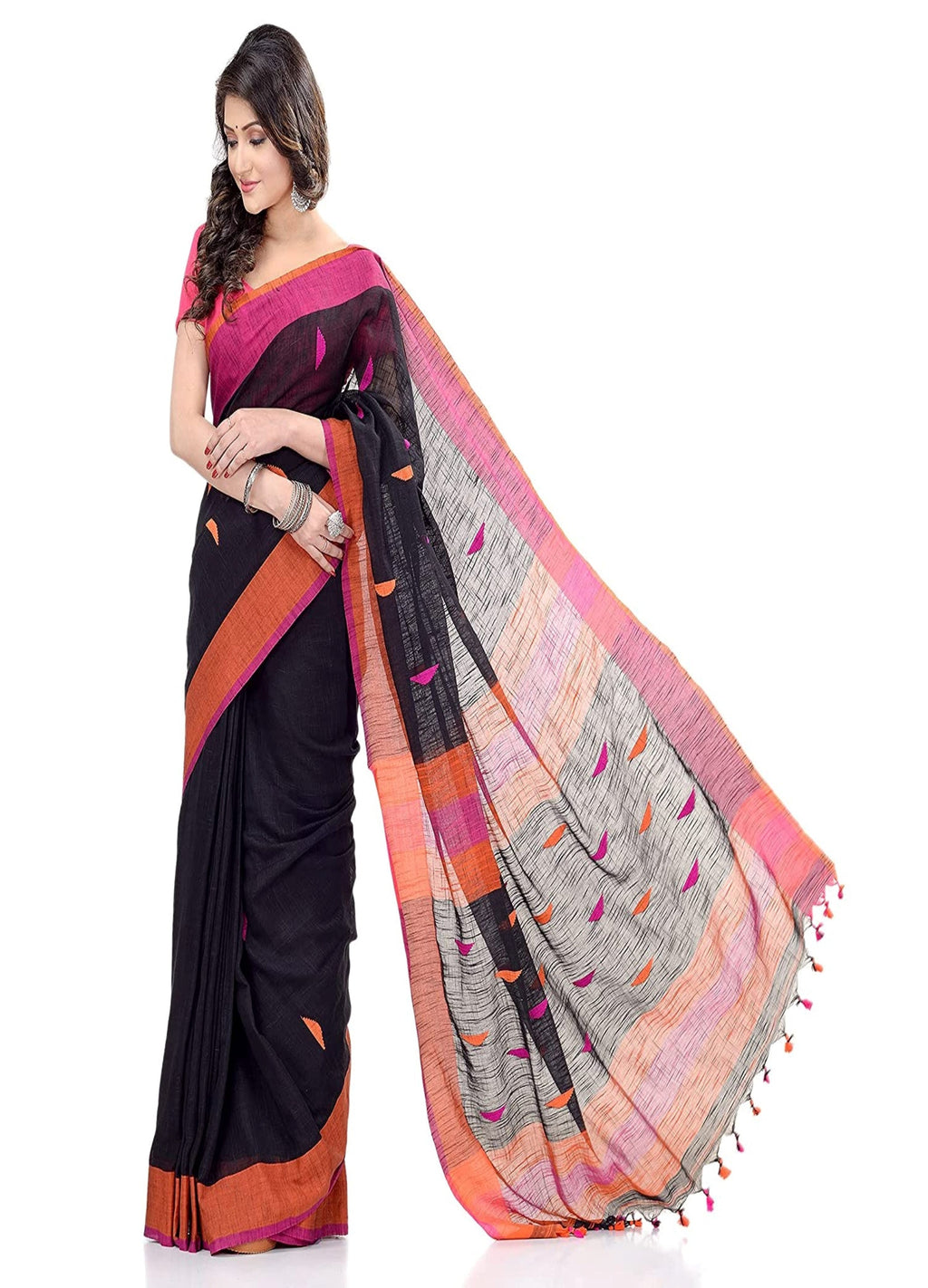 Piyari Fashion Handloom Black Cotton Saree