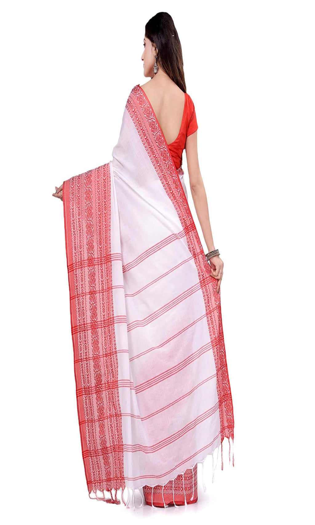 Piyari Fashion Handloom White Cotton Begampuri Saree