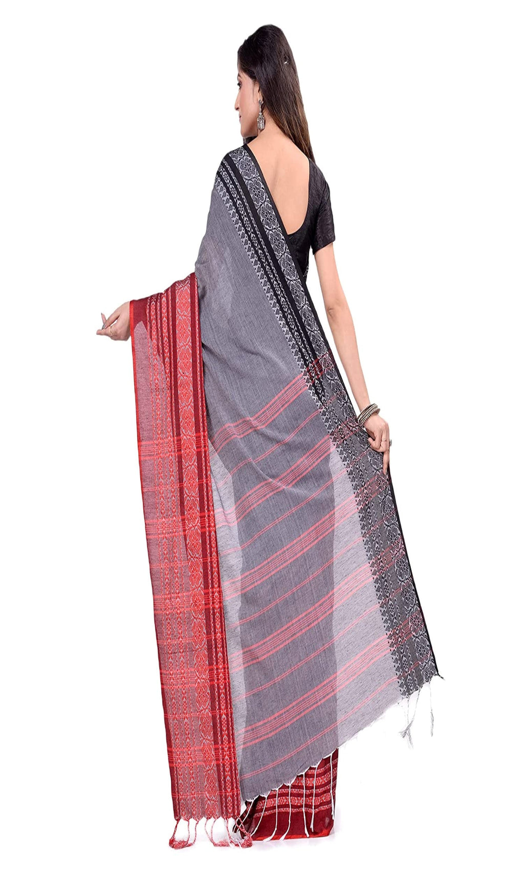 Piyari Fashion Handloom Grey Cotton Begampuri Saree