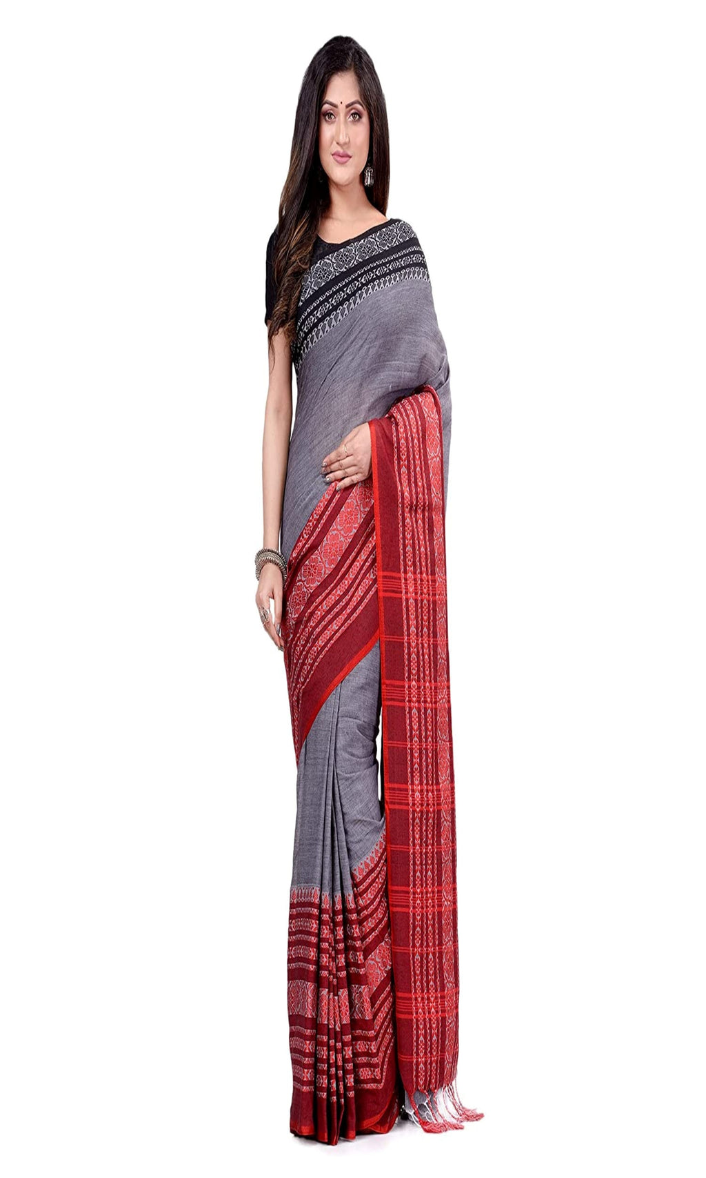 Piyari Fashion Handloom Grey Cotton Begampuri Saree