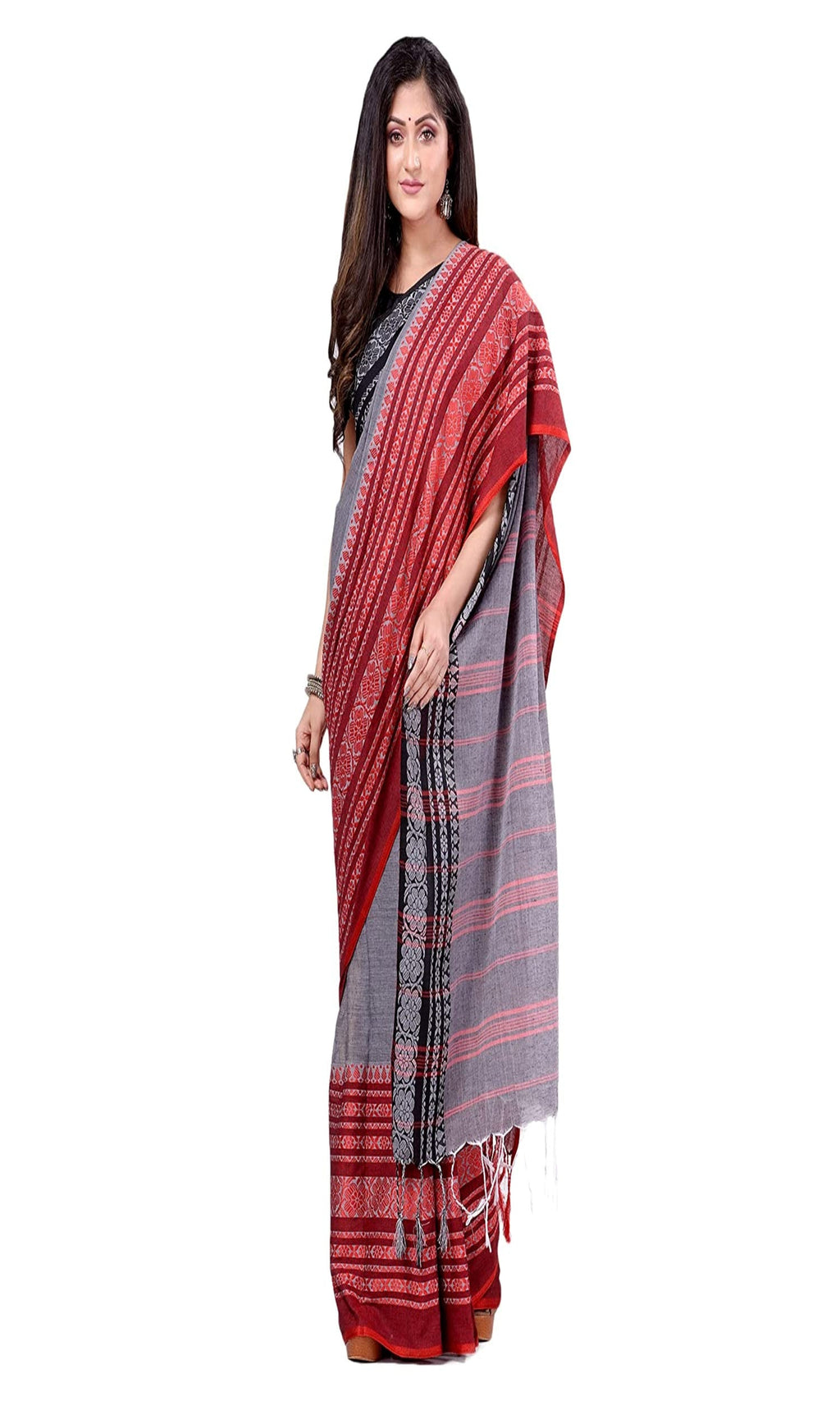 Piyari Fashion Handloom Grey Cotton Begampuri Saree