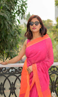 Piyari Fashion Handloom Cotton Blend Rani Pink Sequin Saree