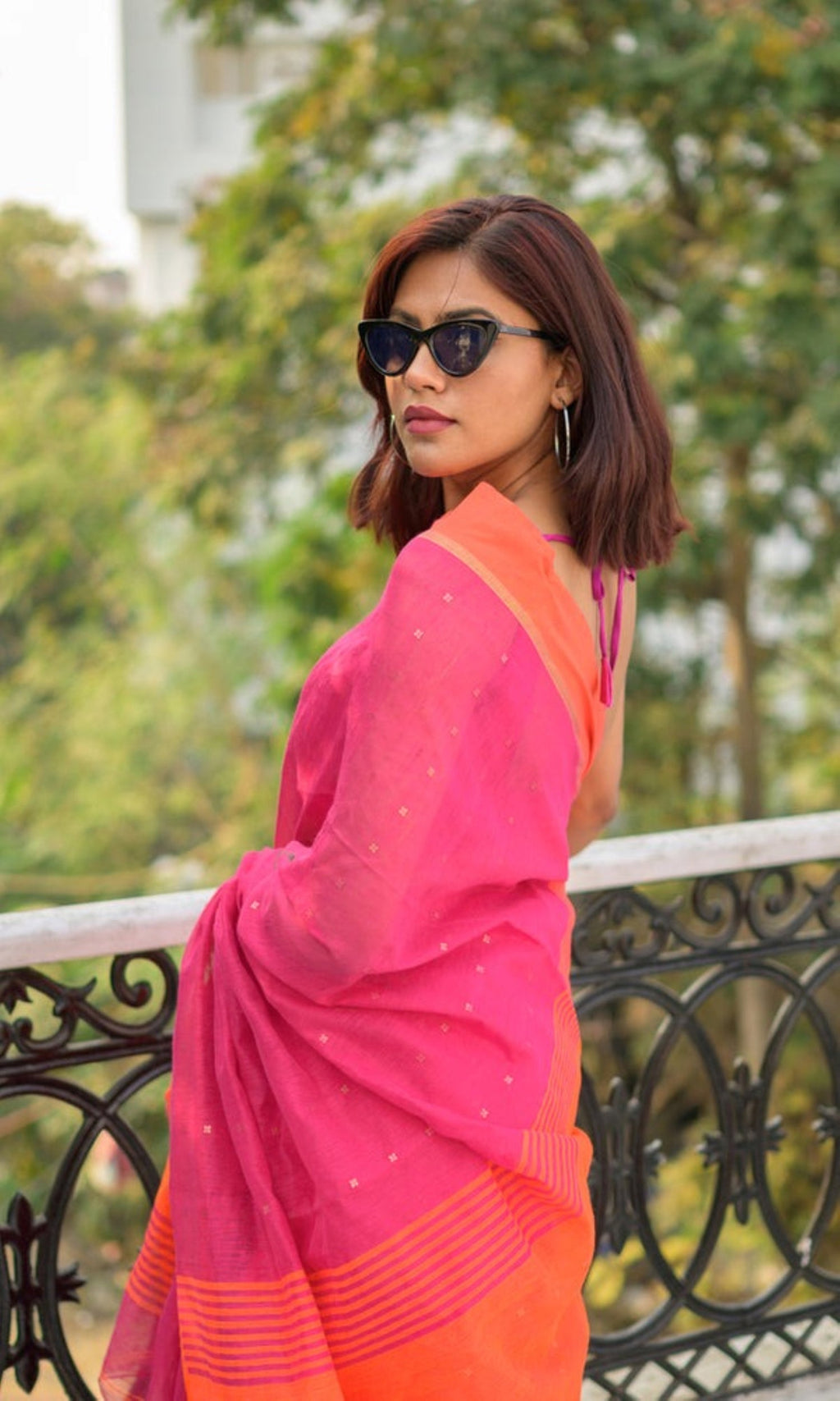 Piyari Fashion Handloom Cotton Blend Rani Pink Sequin Saree
