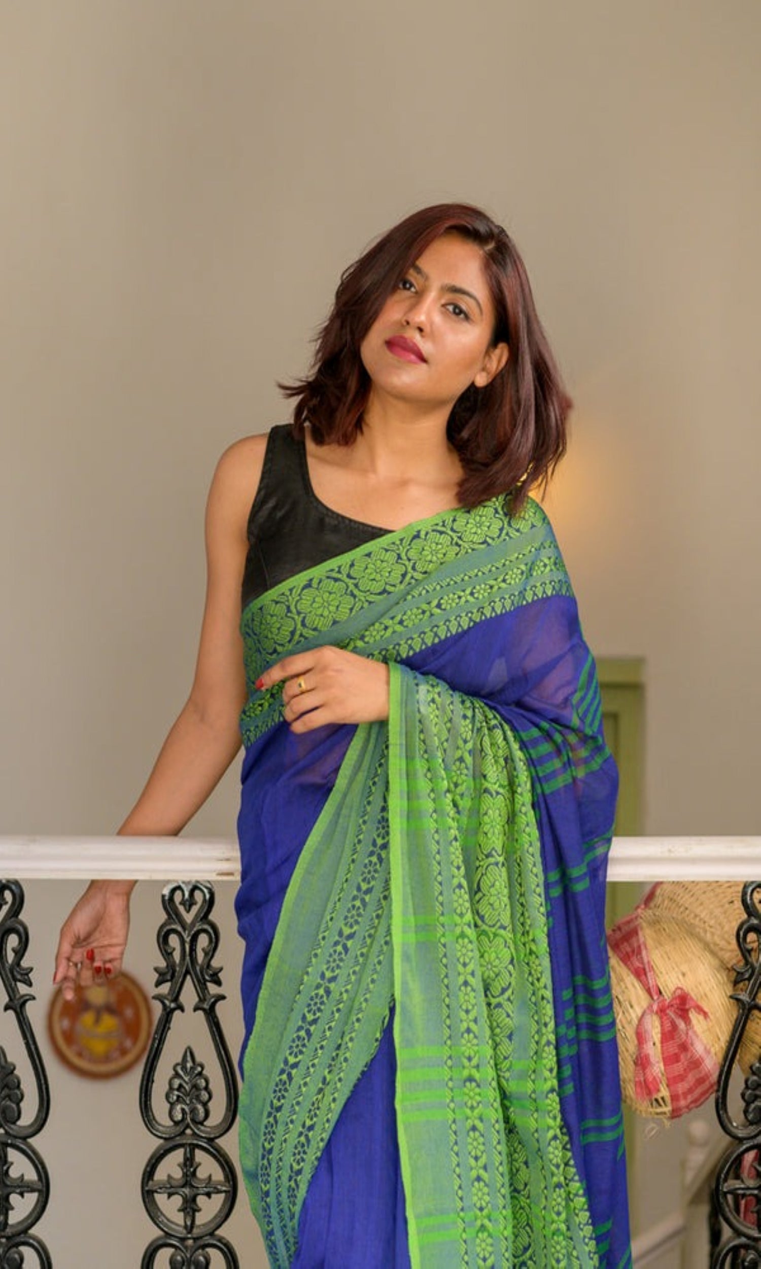 Piyari Fashion Handloom Blue Cotton Begampuri Saree