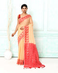 Piyari Fashion Women's Muga Red Cotton Silk Jamdani Saree