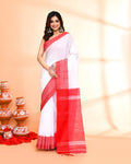 Piyari Fashion Women`s Cotton Silk White Handloom Saree With Blouse
