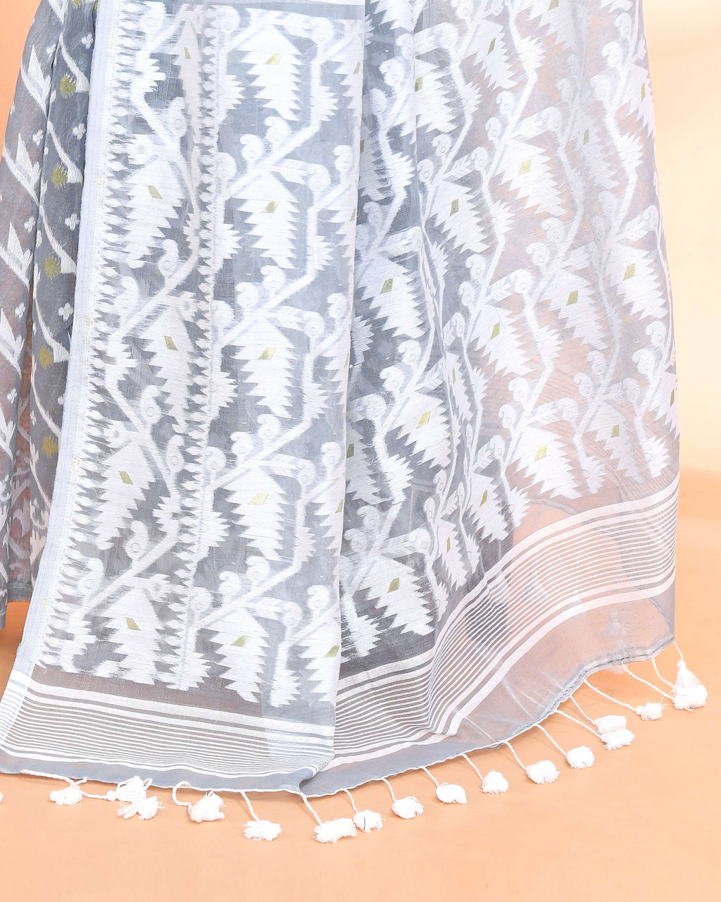 Piyari Fashion Women's Pebble Grey Cotton Silk Jamdani Saree