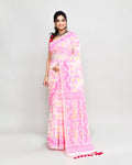 Piyari Fashion Women's Off White Pink Cotton Silk Jamdani Saree