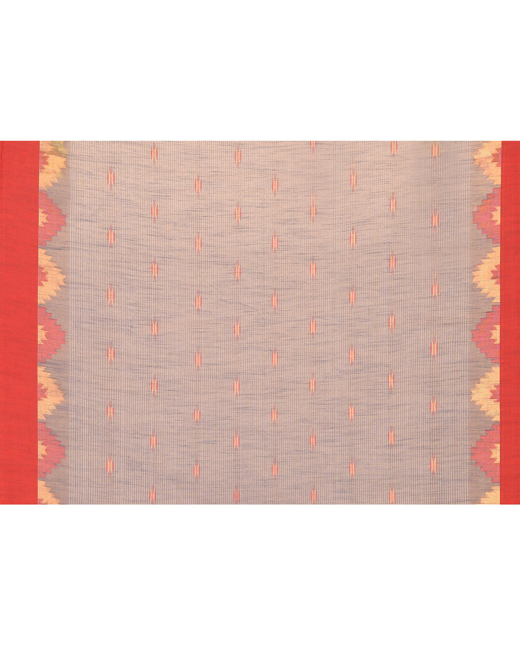 Piyari Fashion Women's Grey Cotton Blend Handloom Saree With Red Temple Border