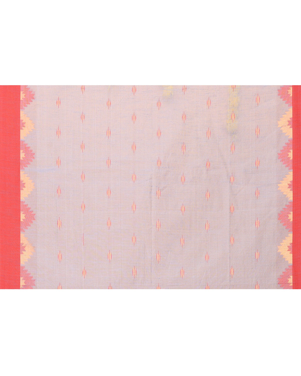 Piyari Fashion Women's Sky Blue Cotton Blend Handloom Saree With Red Temple Border