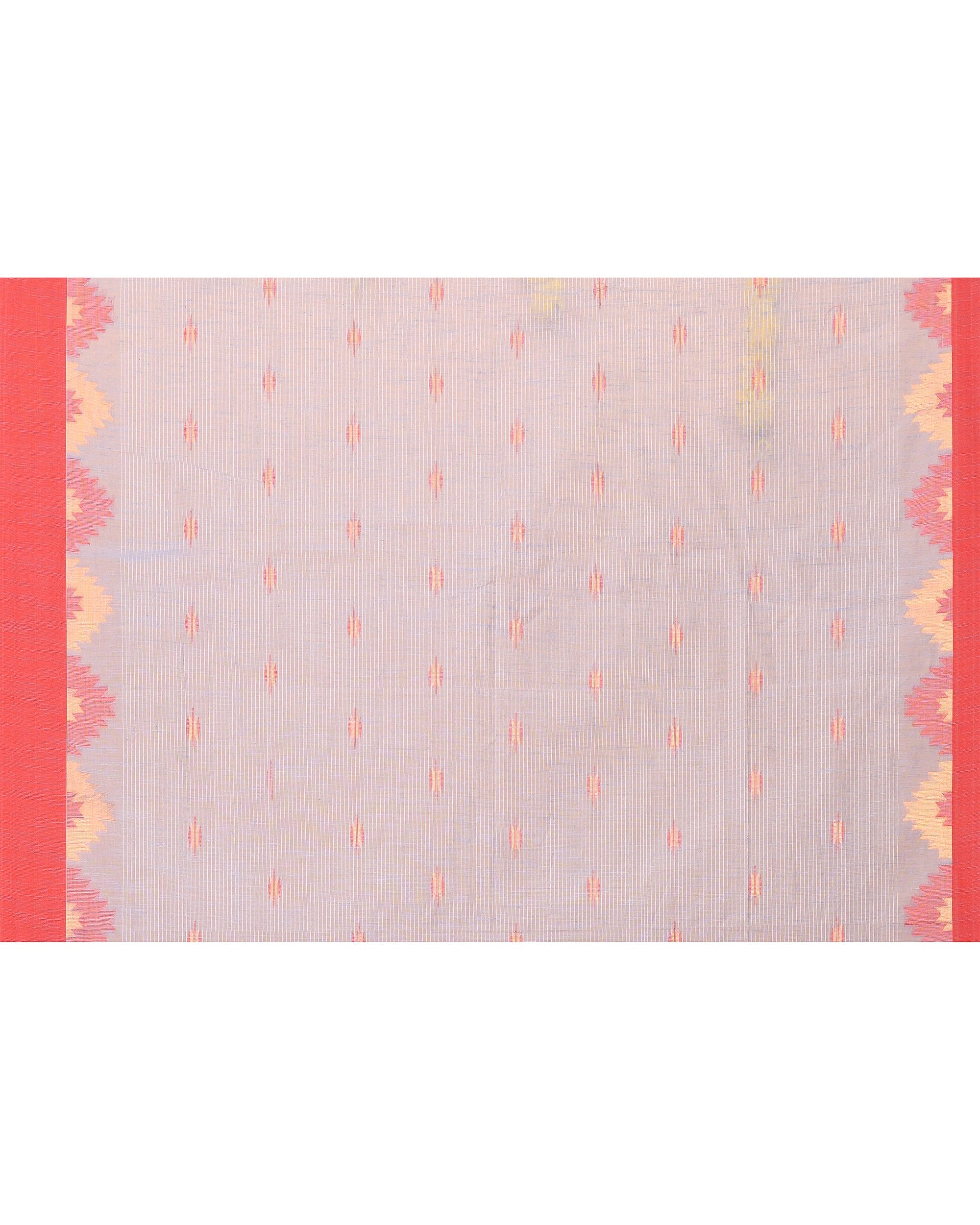 Piyari Fashion Women's Sky Blue Cotton Blend Handloom Saree With Red Temple Border