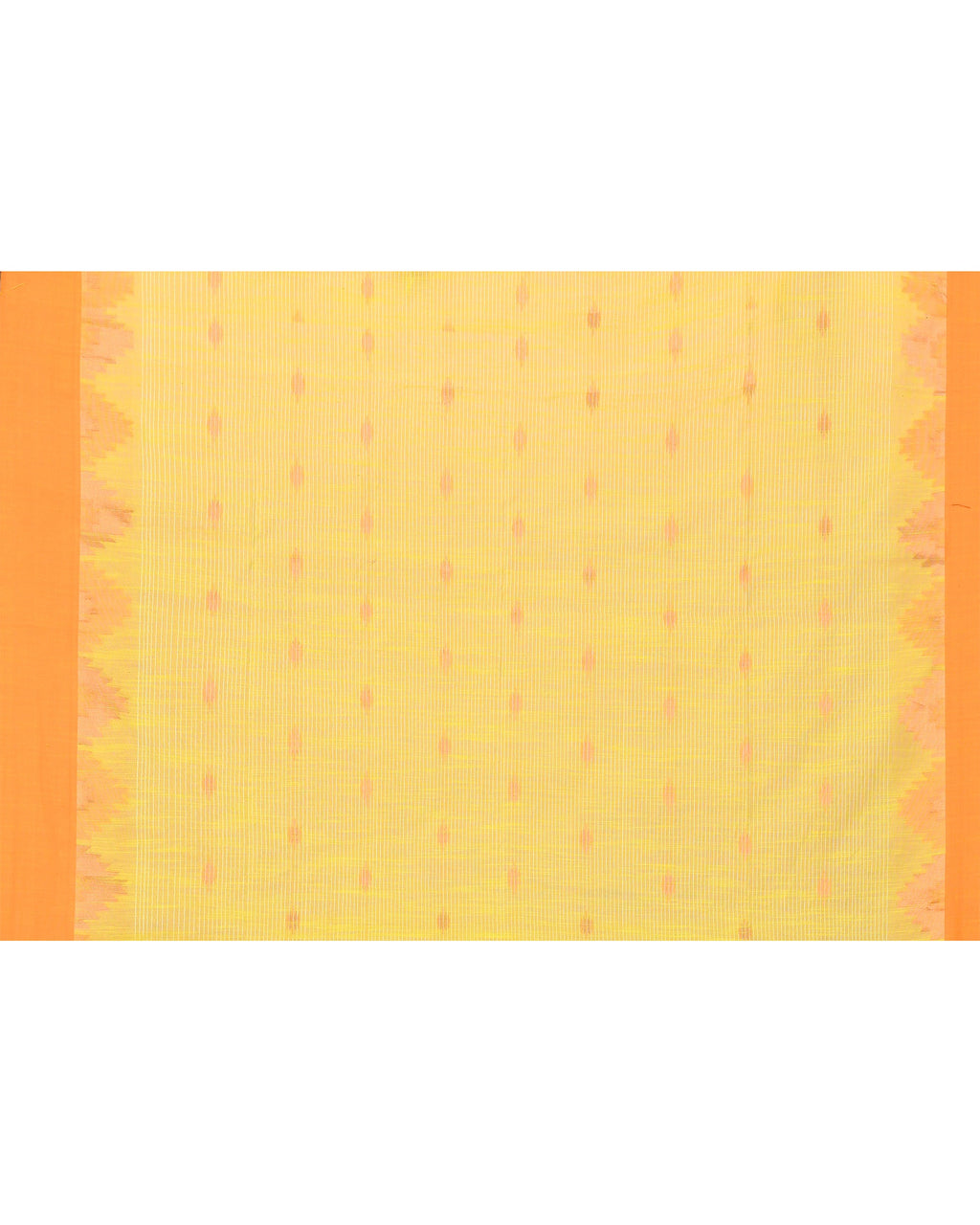 Piyari Fashion Women's Lime Yellow Cotton Blend Handloom Saree With Brown Temple Border