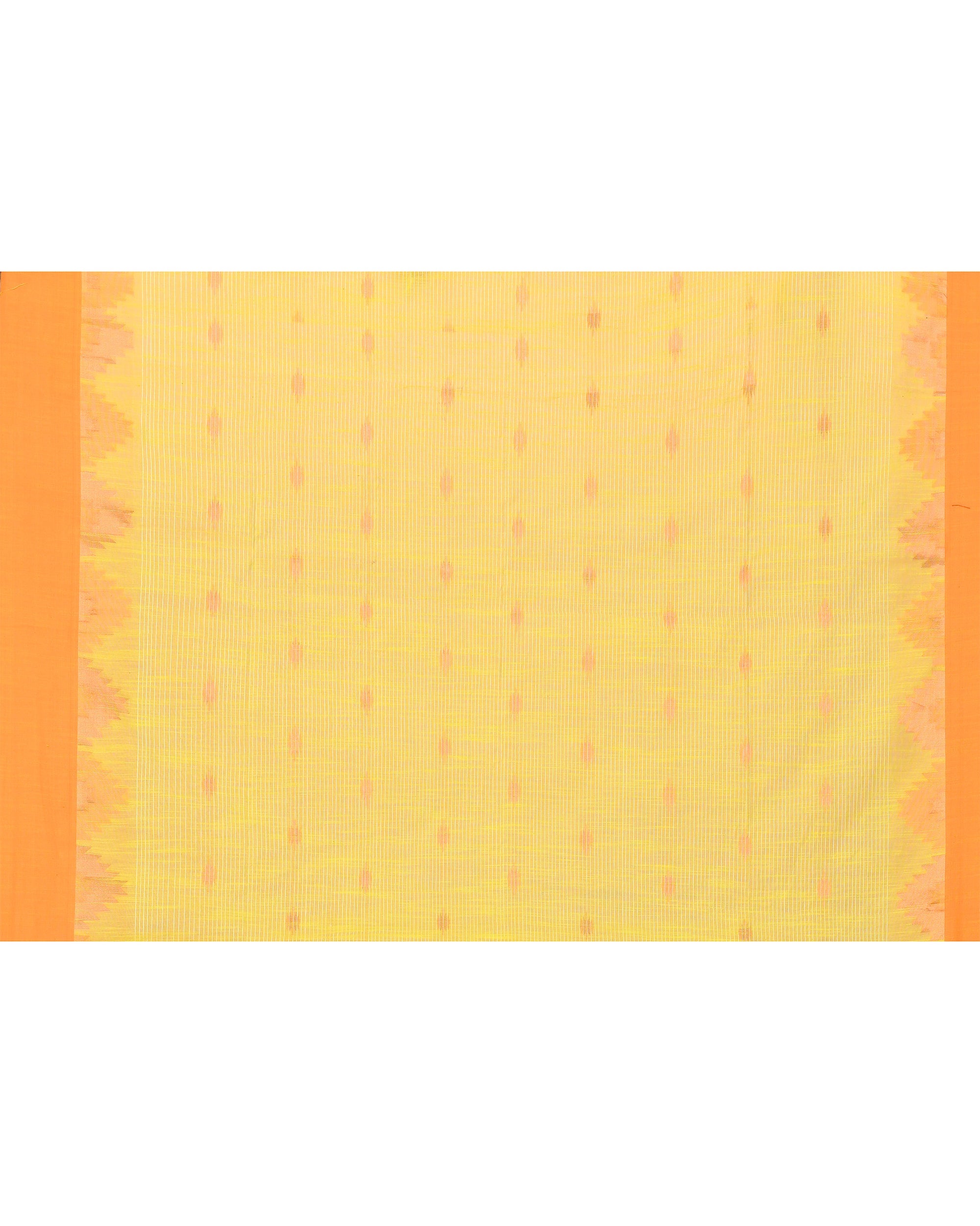 Piyari Fashion Women's Lime Yellow Cotton Blend Handloom Saree With Brown Temple Border