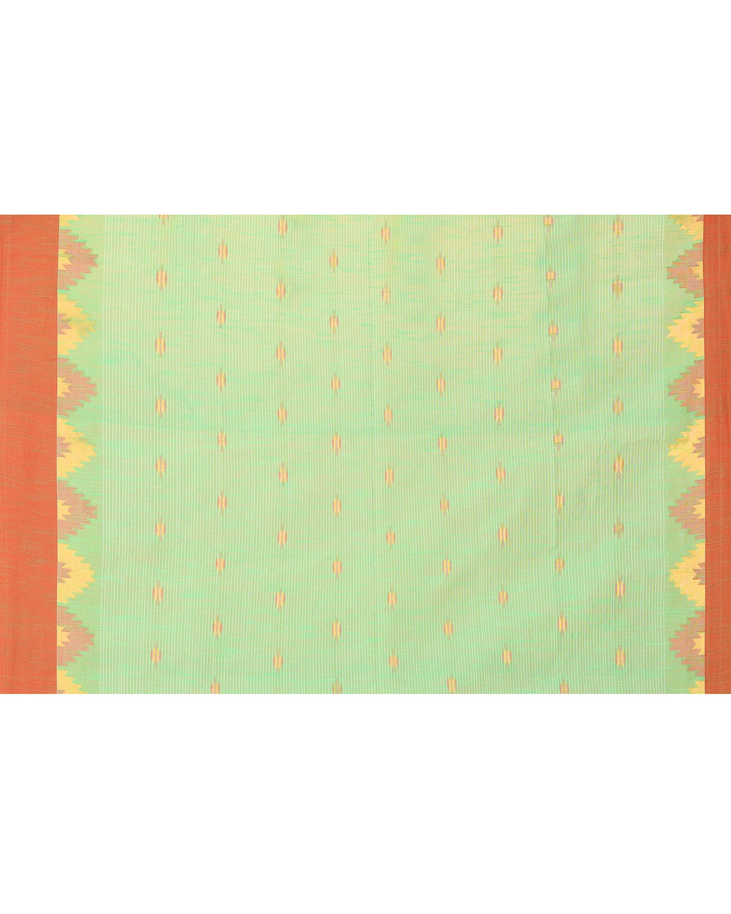 Piyari Fashion Women's Green Cotton Blend Handloom Saree With Red Temple Border
