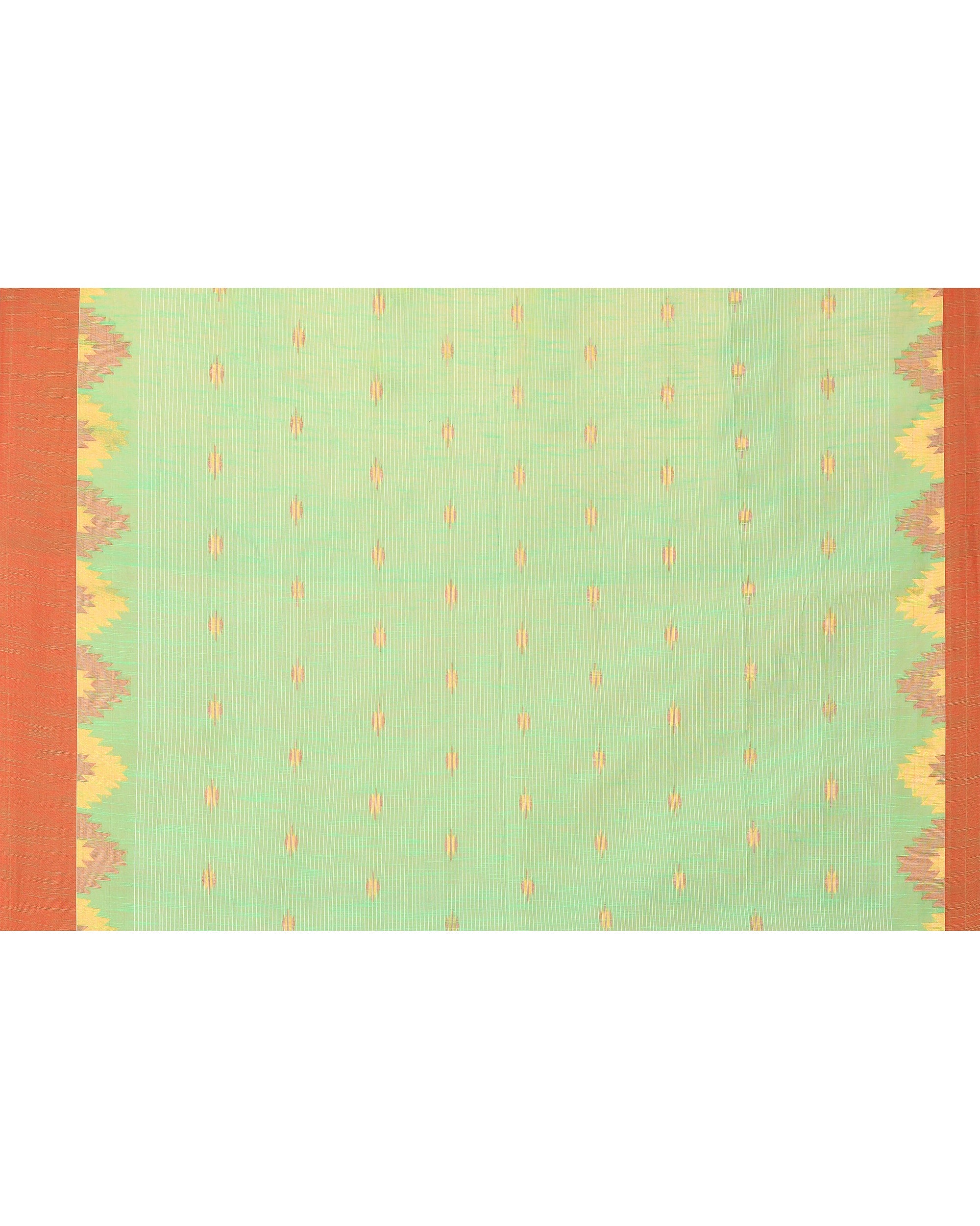 Piyari Fashion Women's Green Cotton Blend Handloom Saree With Red Temple Border