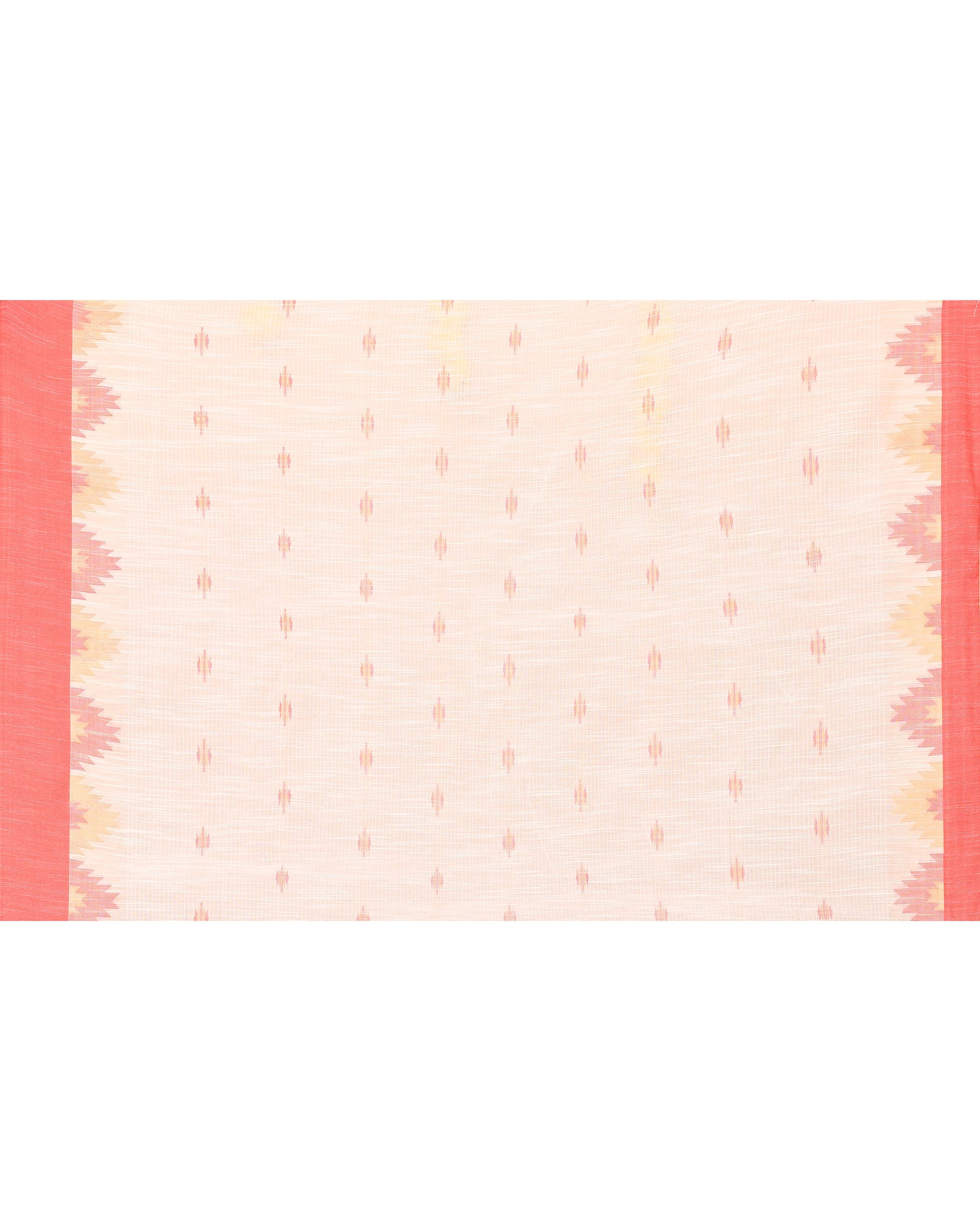 Piyari Fashion Women's White Cotton Blend Handloom Saree With Red Temple Border
