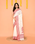 Piyari Fashion Women's White Cotton Handloom Jamdani Saree