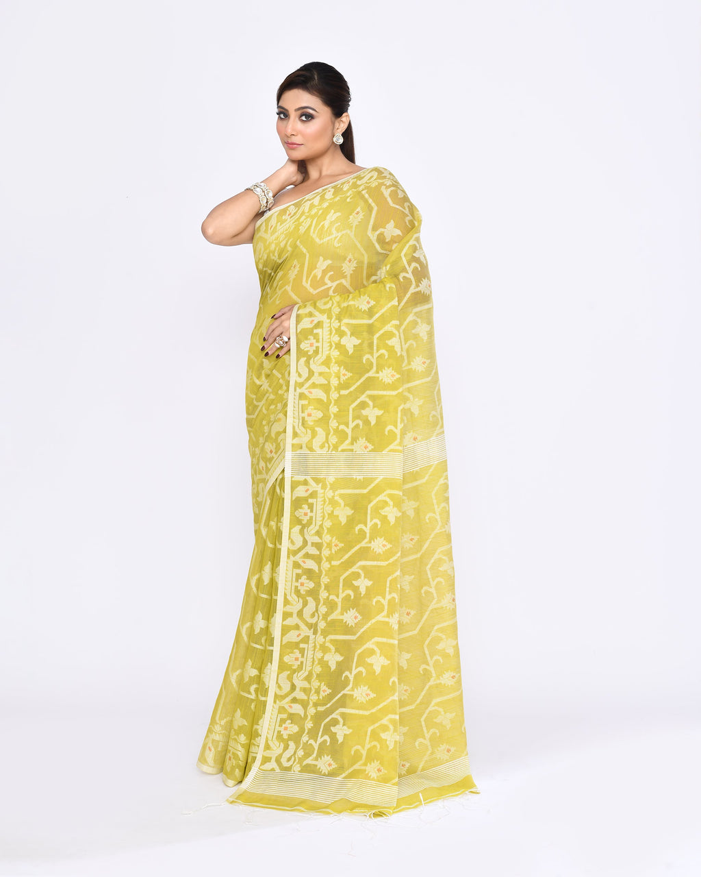 Piyari Fashion Women's Straw Embellished Cotton Blend Jamdani Saree