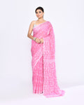 Piyari Fashion Women's Pink Embellished Cotton Blend Jamdani Saree