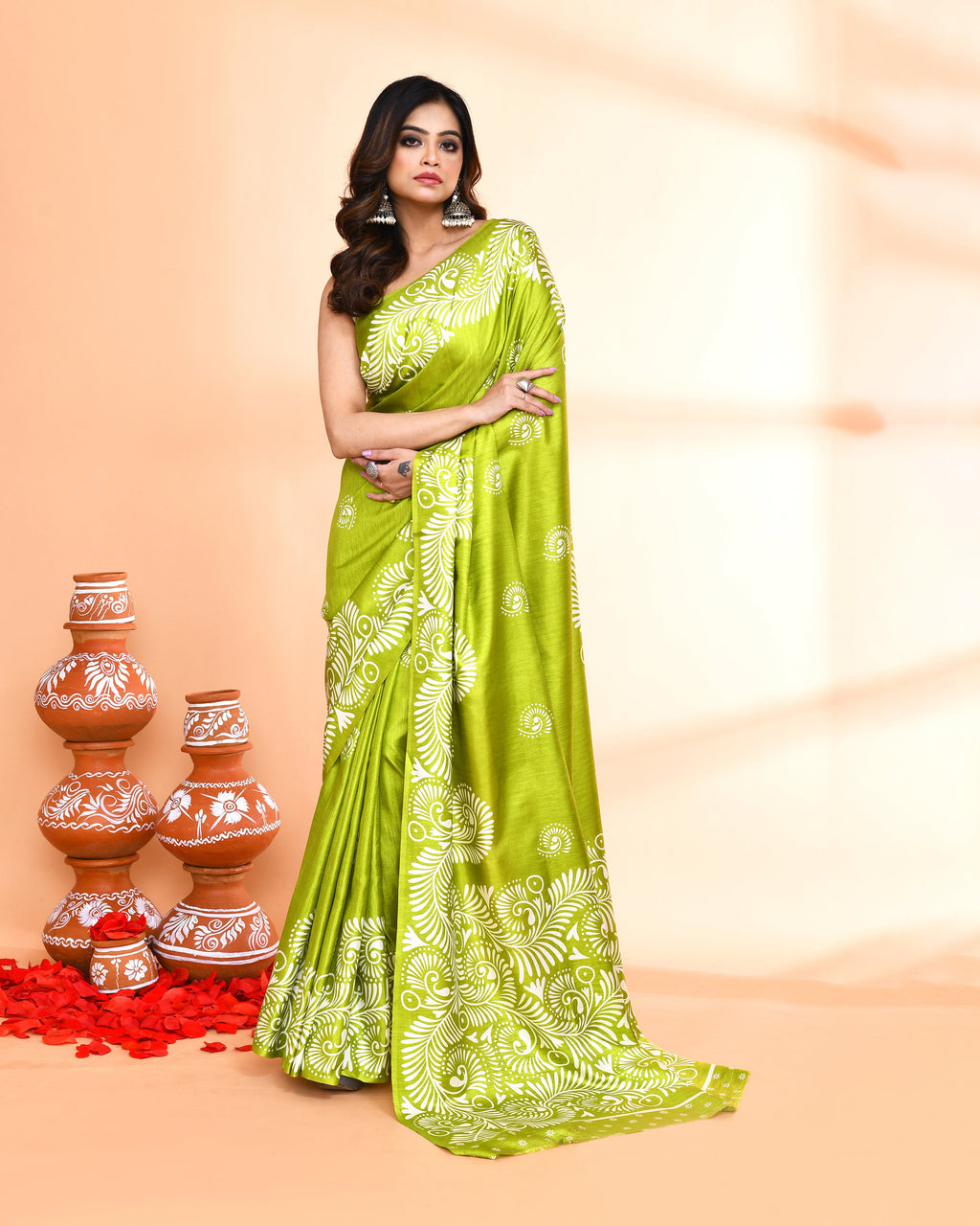 Piyari Fashion PIyari Fashion Olive Printed Saree With Blouse