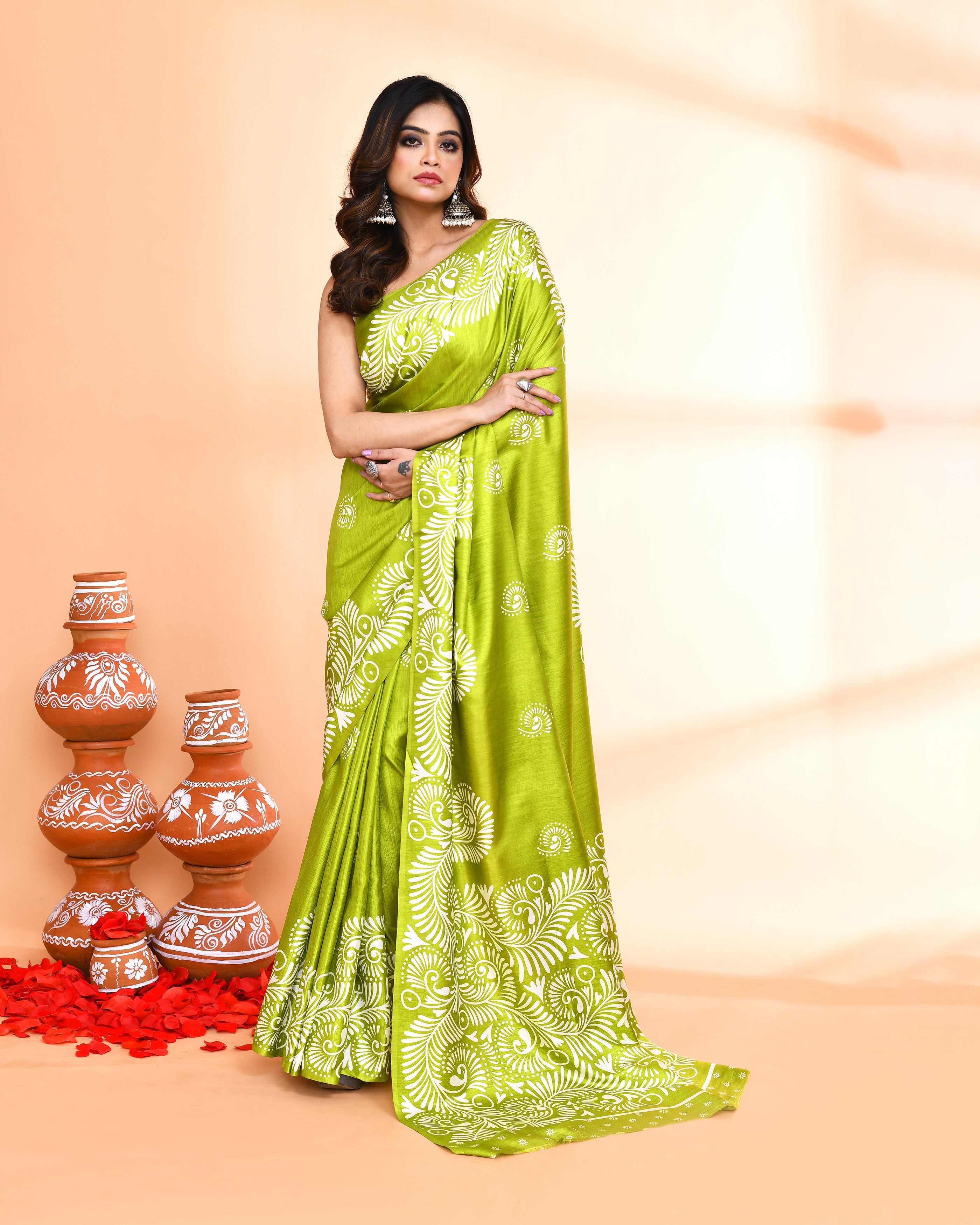 Piyari Fashion PIyari Fashion Olive Printed Saree With Blouse