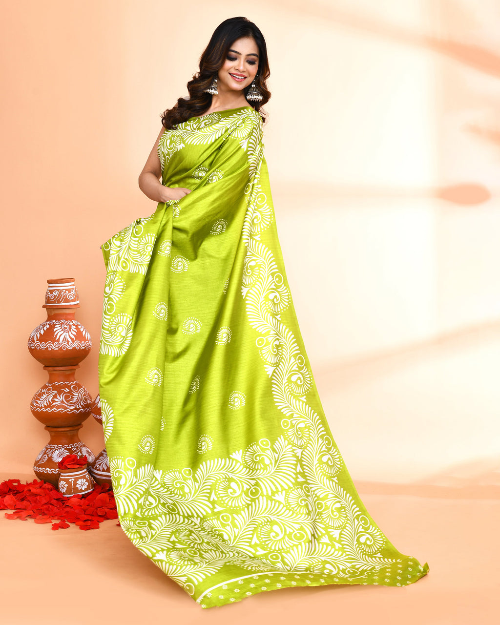 Piyari Fashion PIyari Fashion Olive Printed Saree With Blouse