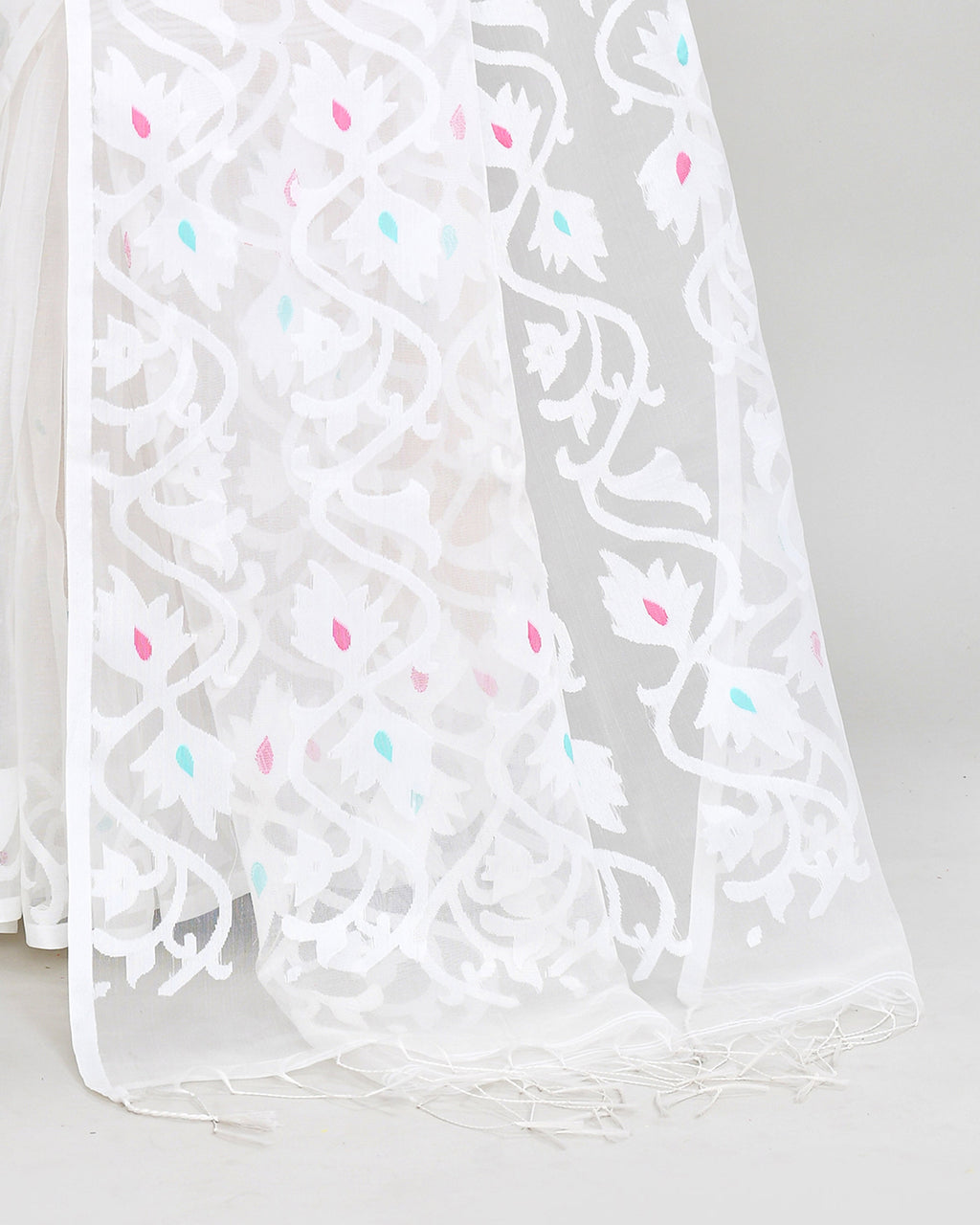 Piyari Fashion Women`s White Hand Work Art Silk Jamdani Saree With Blouse