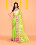 Piyari Fashion Women's Lime Resham Silk Jamdani Saree
